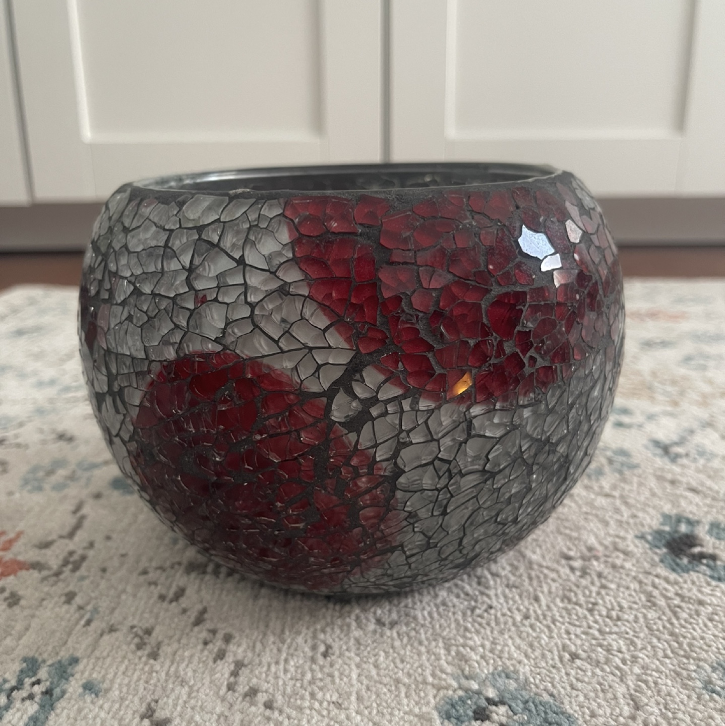 Red and Grey Mosaic Candle Holder