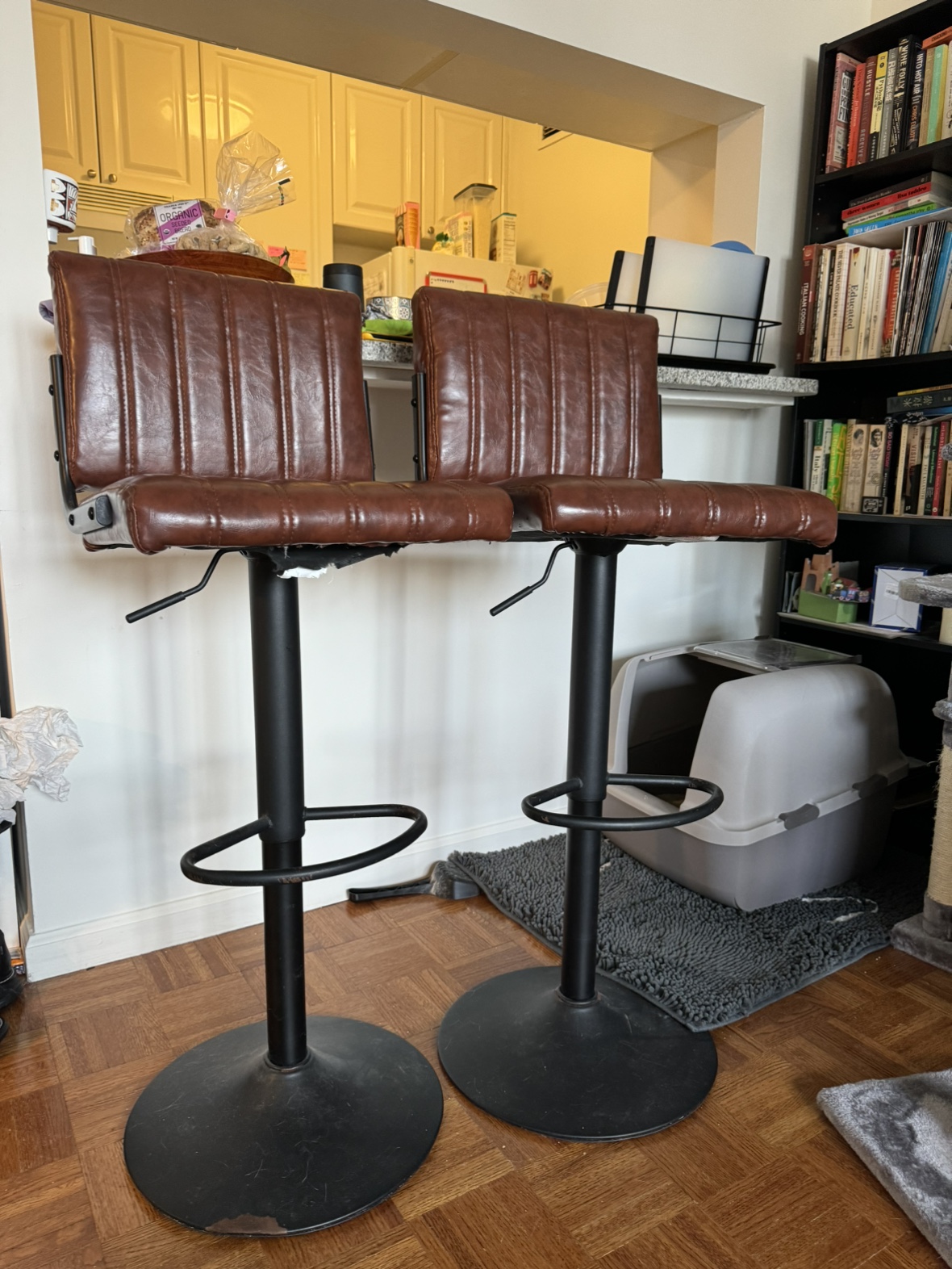 Brown Faux Leather Bar Stools (Set of 2) Mid-century Style