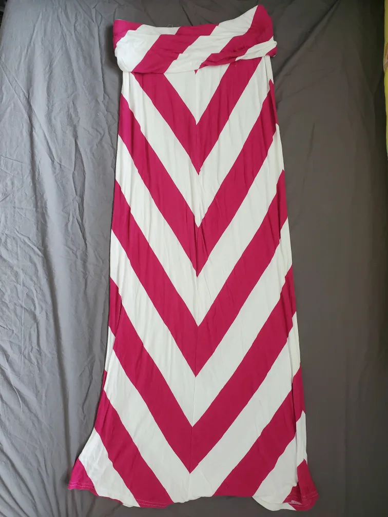 Pink and White Chevron Maxi Skirt thumbnail