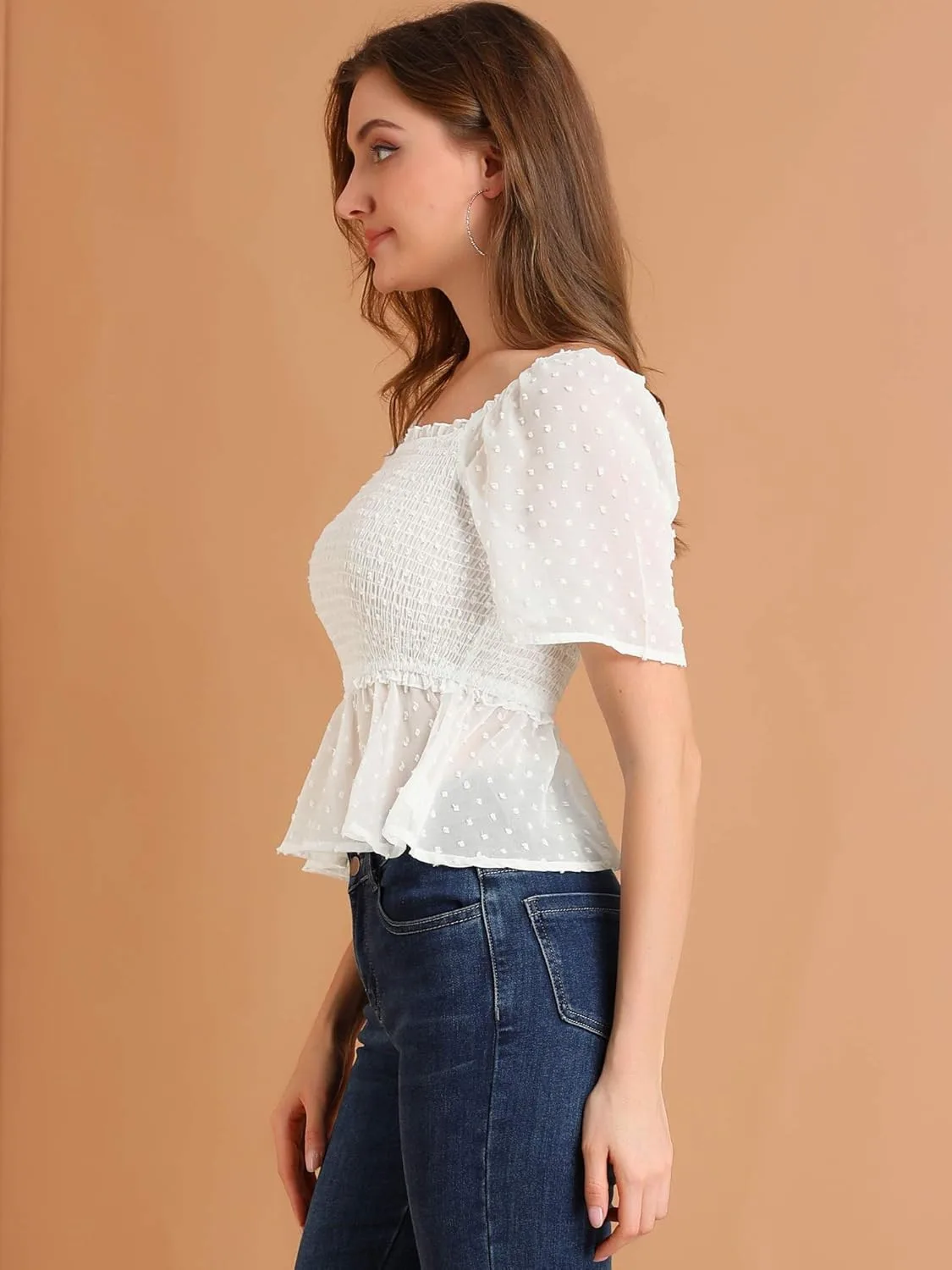 Allegra K white blouse top sz S image indicator(4)