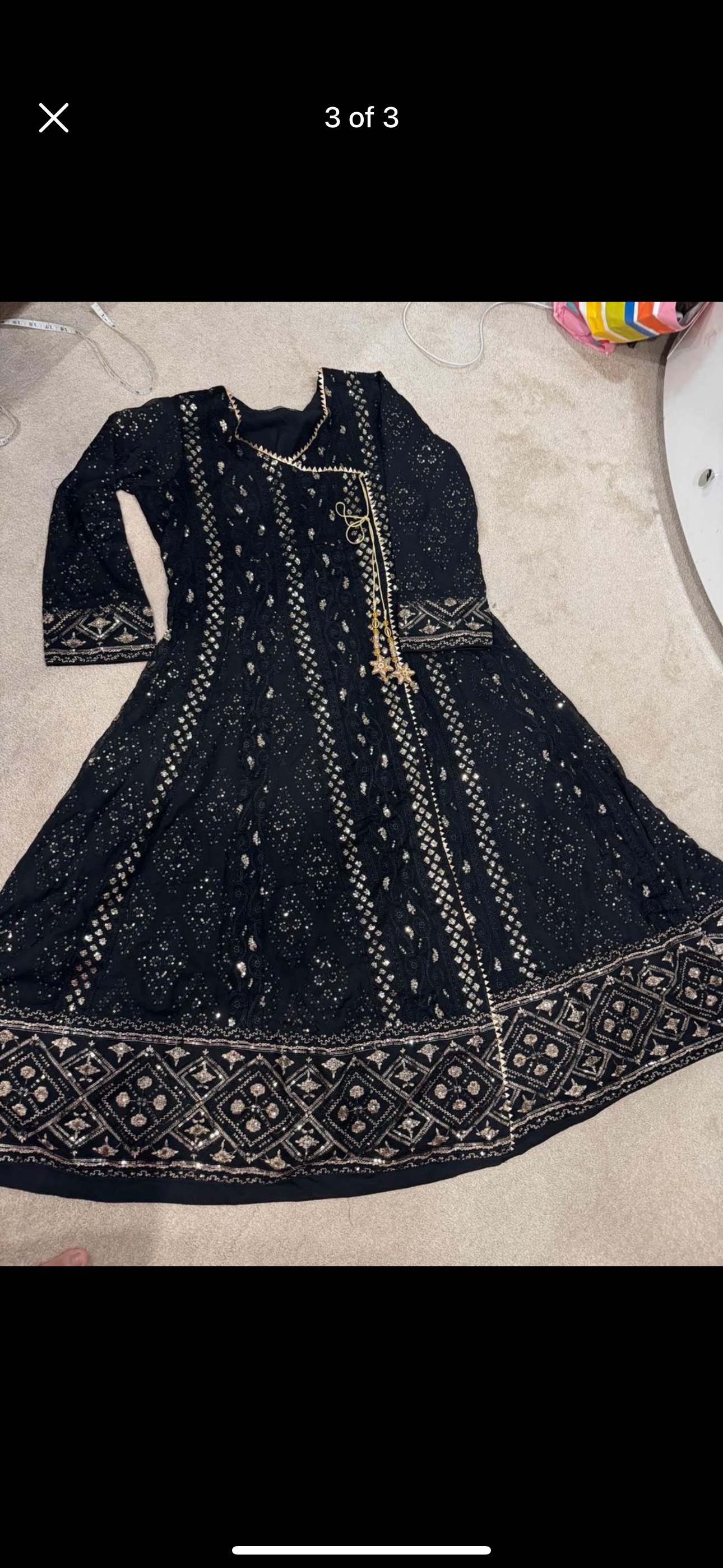 Black Embroidered long dress with Dupatta and Trousers