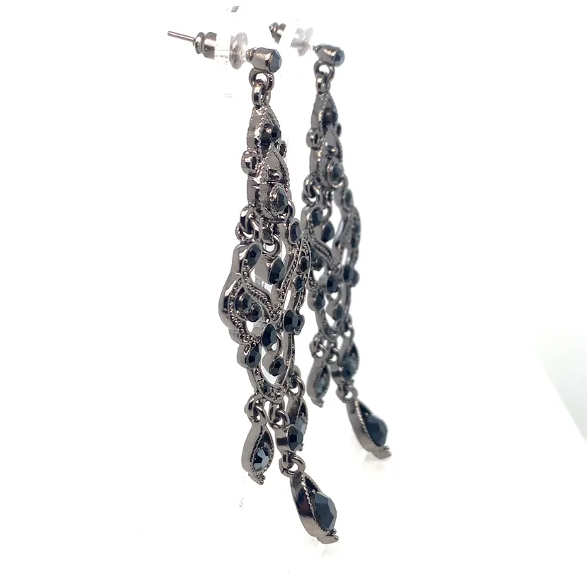 Black Crystal & Marcasite Chandelier Earrings image indicator(4)