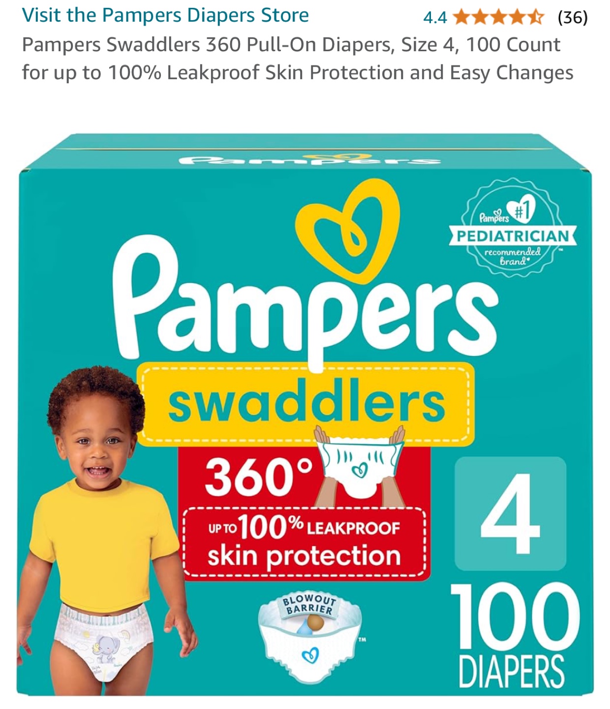 Pampers Swaddlers Size 4 Diapers 50ea
