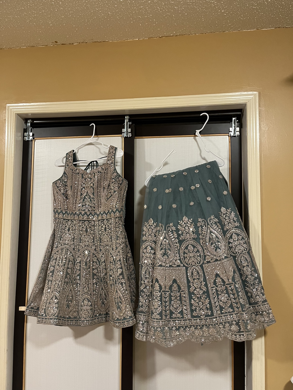 Teal and Silver Embroidered Lehnga