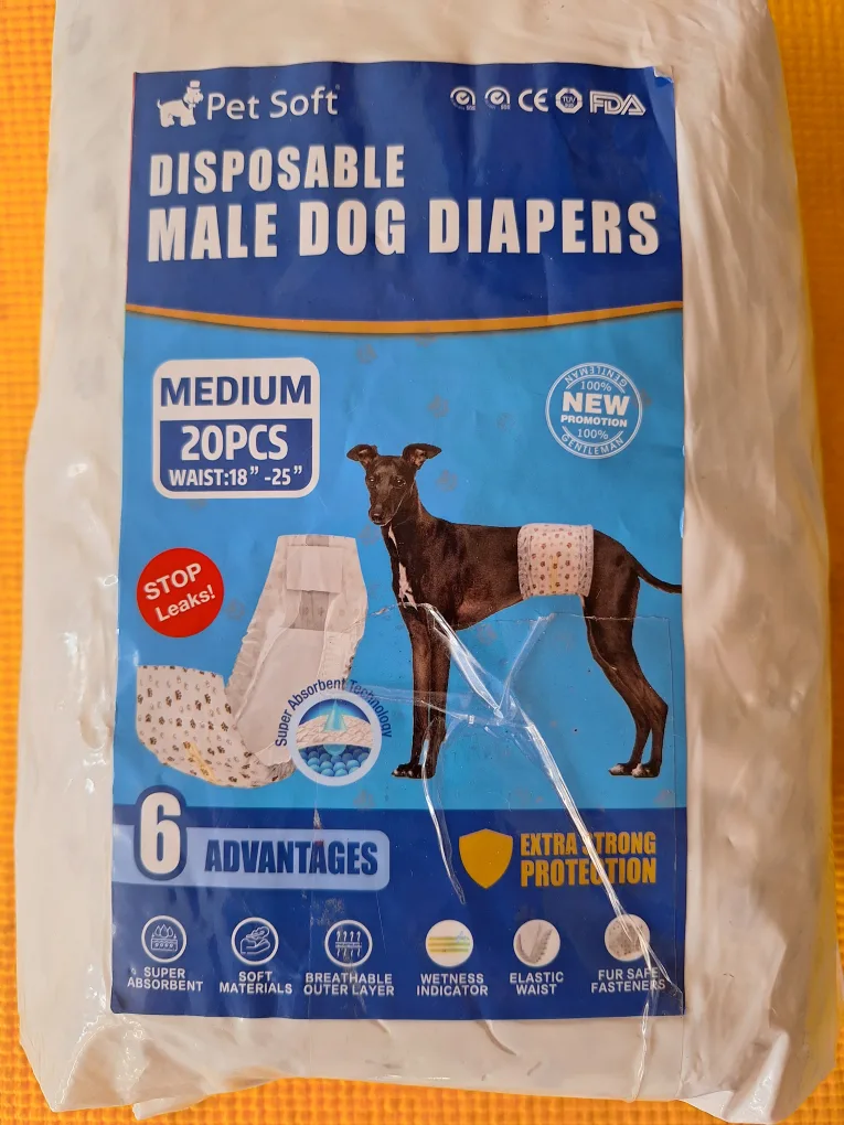Pet Soft Male Dog Diapers - Medium 20pcs New WIth Tear thumbnail