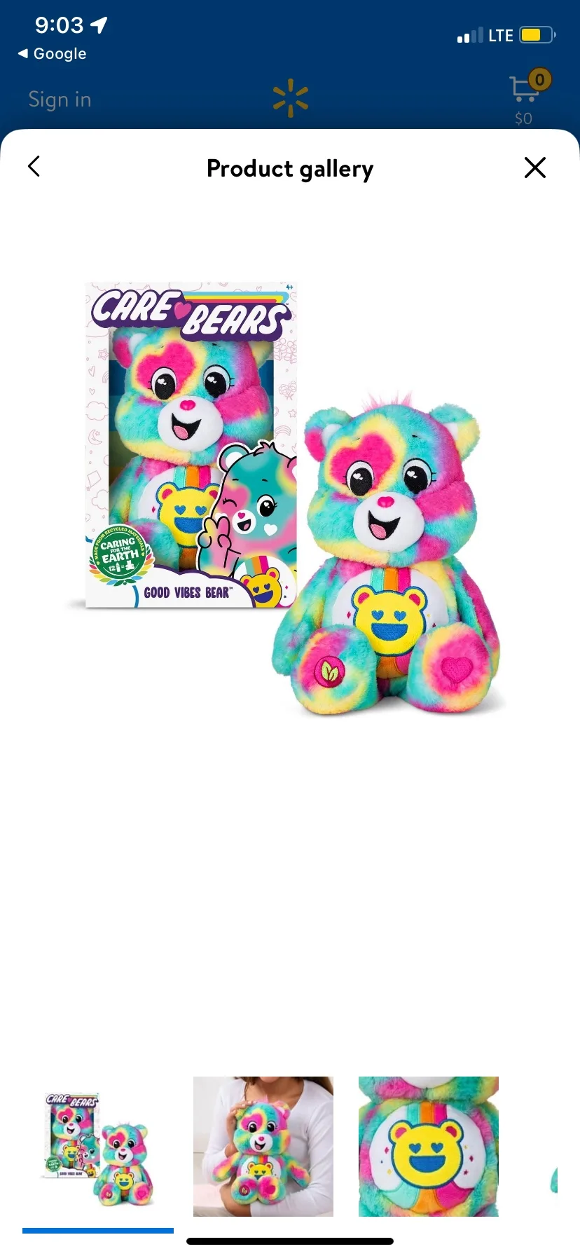 Care Bears Good Vibes Bear Plush with tag thumbnail