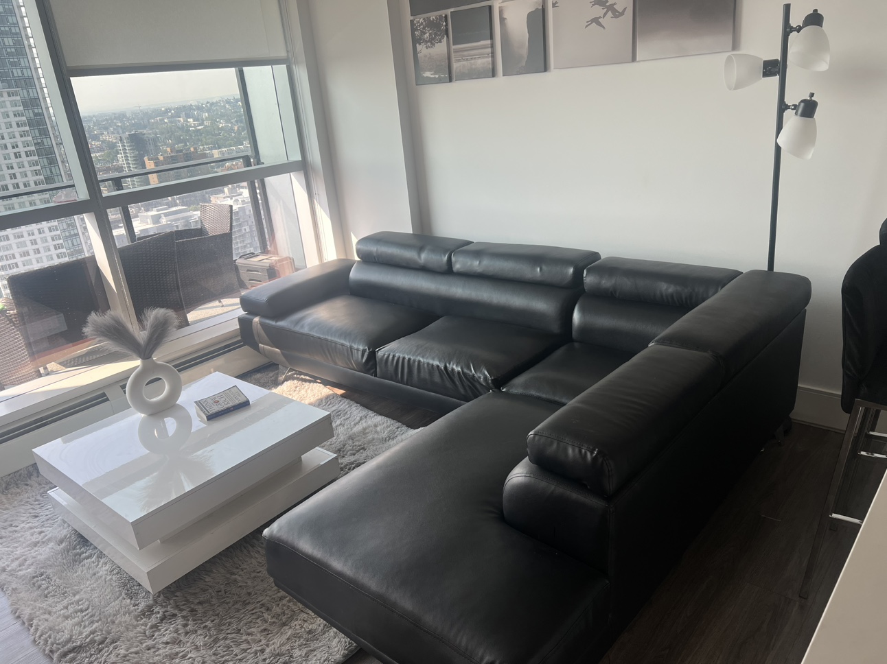 Black Leather Sectional Sofa - photo 3