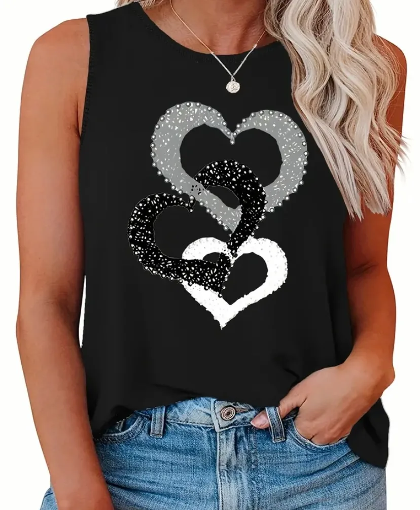 🧡 Black and White Heart Tank Top thumbnail