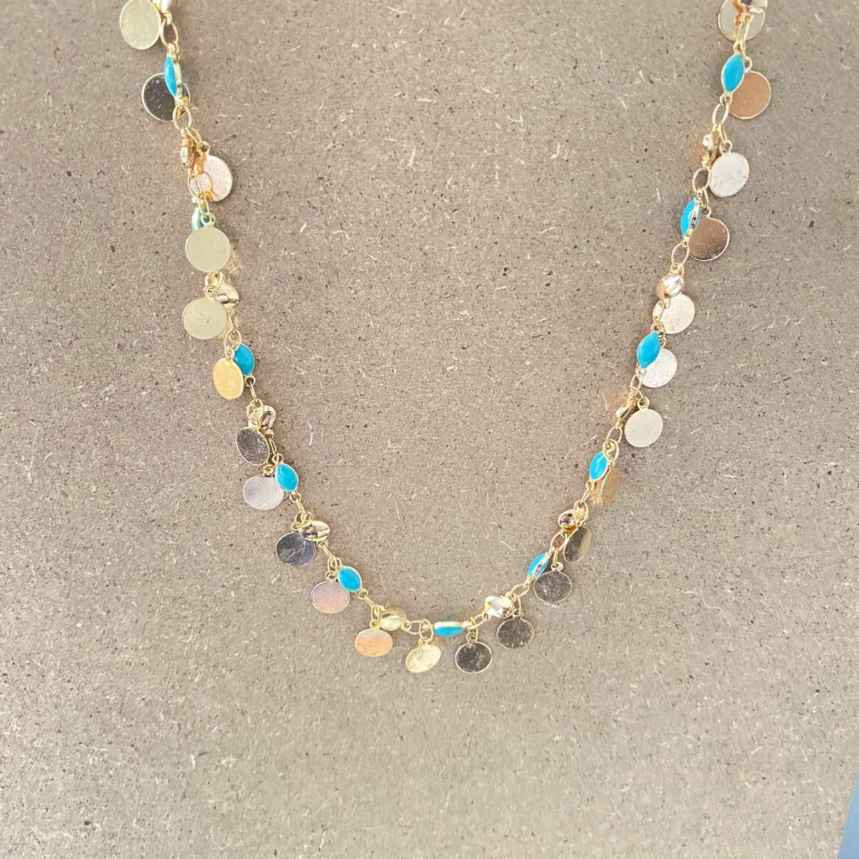 Small Coin Necklace with Turquoise Accents