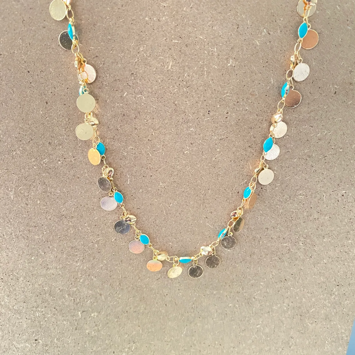 Small Coin Necklace with Turquoise Accents thumbnail