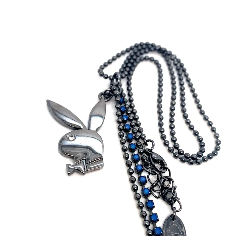 Large Playboy bunny hematite necklace 18” image indicator(2)