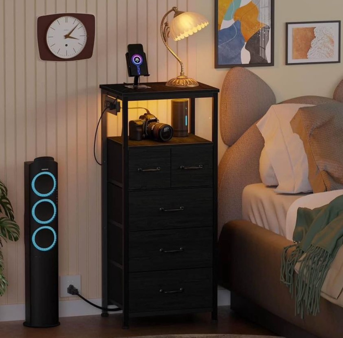 NEW Vertical Dresser with Wood Top Charging Station LED Lights - photo 2