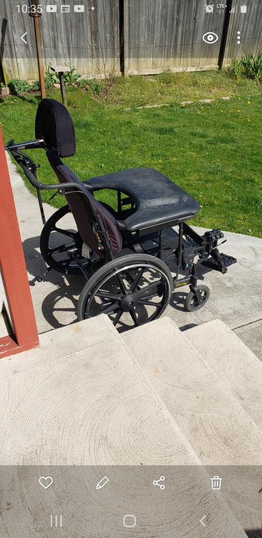 Wheelchair LG with ROHO cushion.