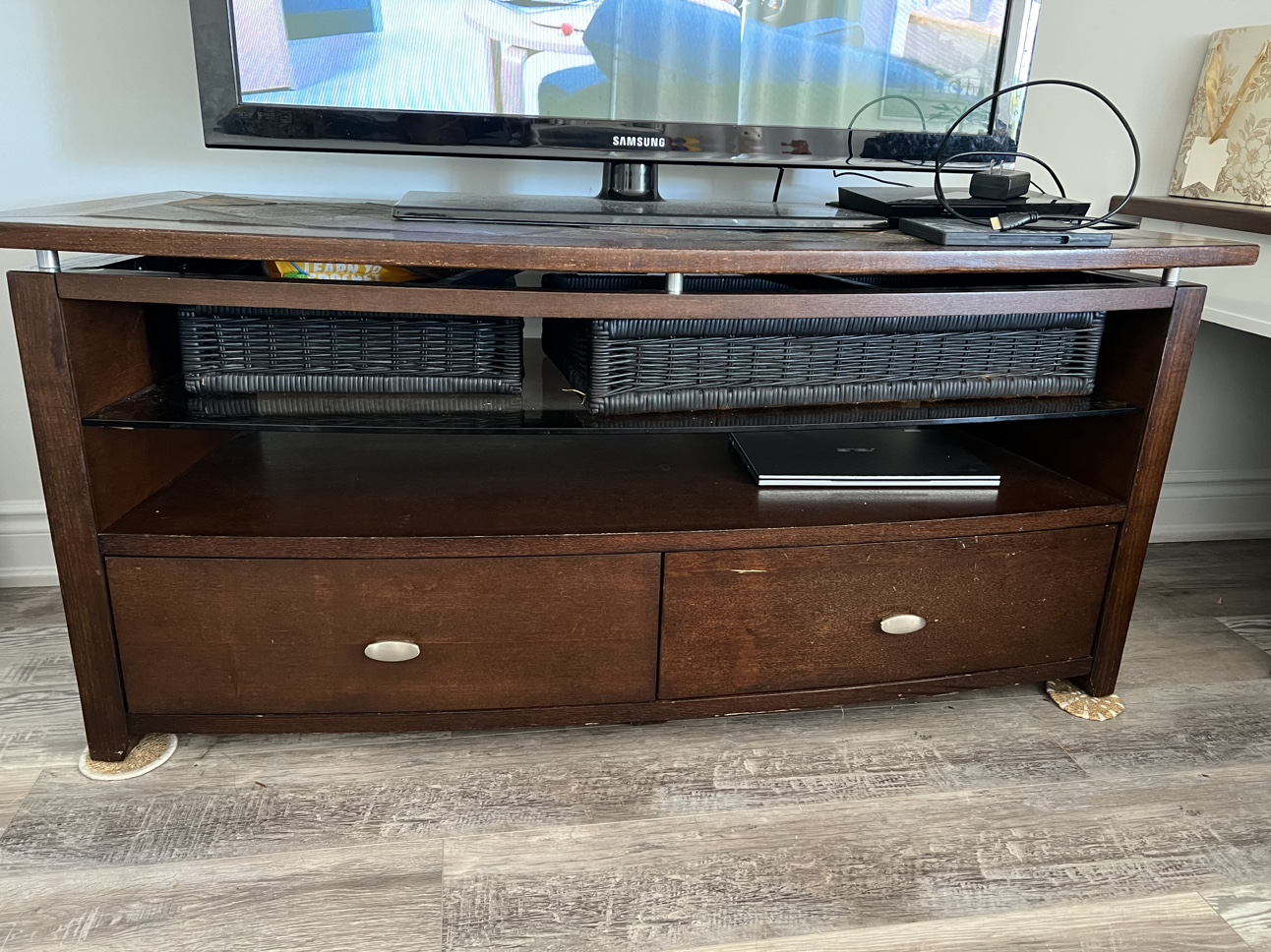 Solid wood and stone TV Stand with Storage