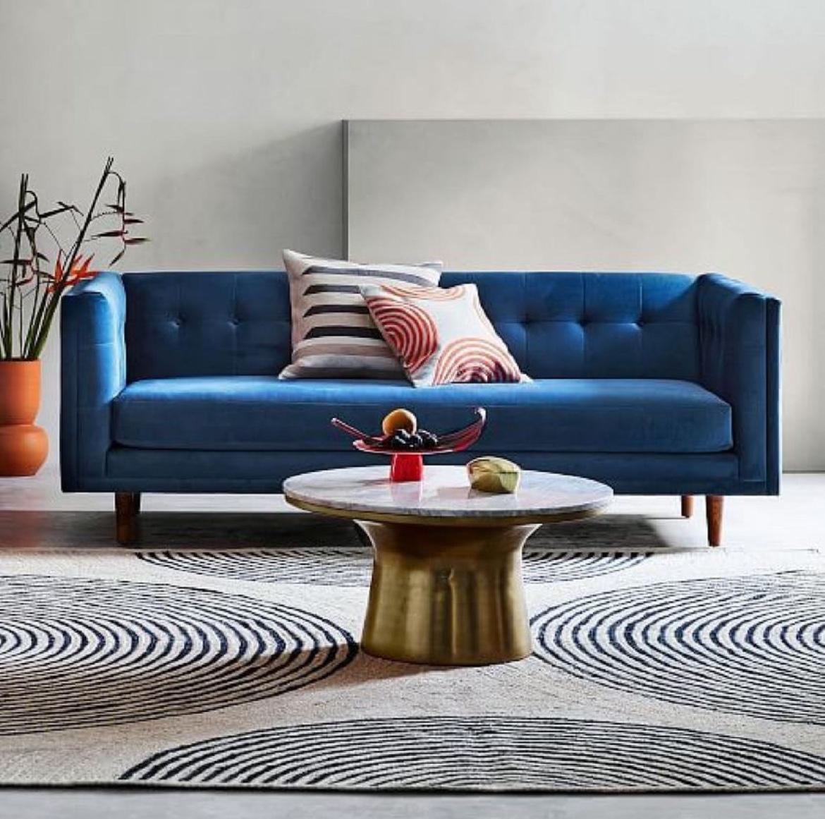 West Elm Blue Velvet Bradford Sofa - photo 3