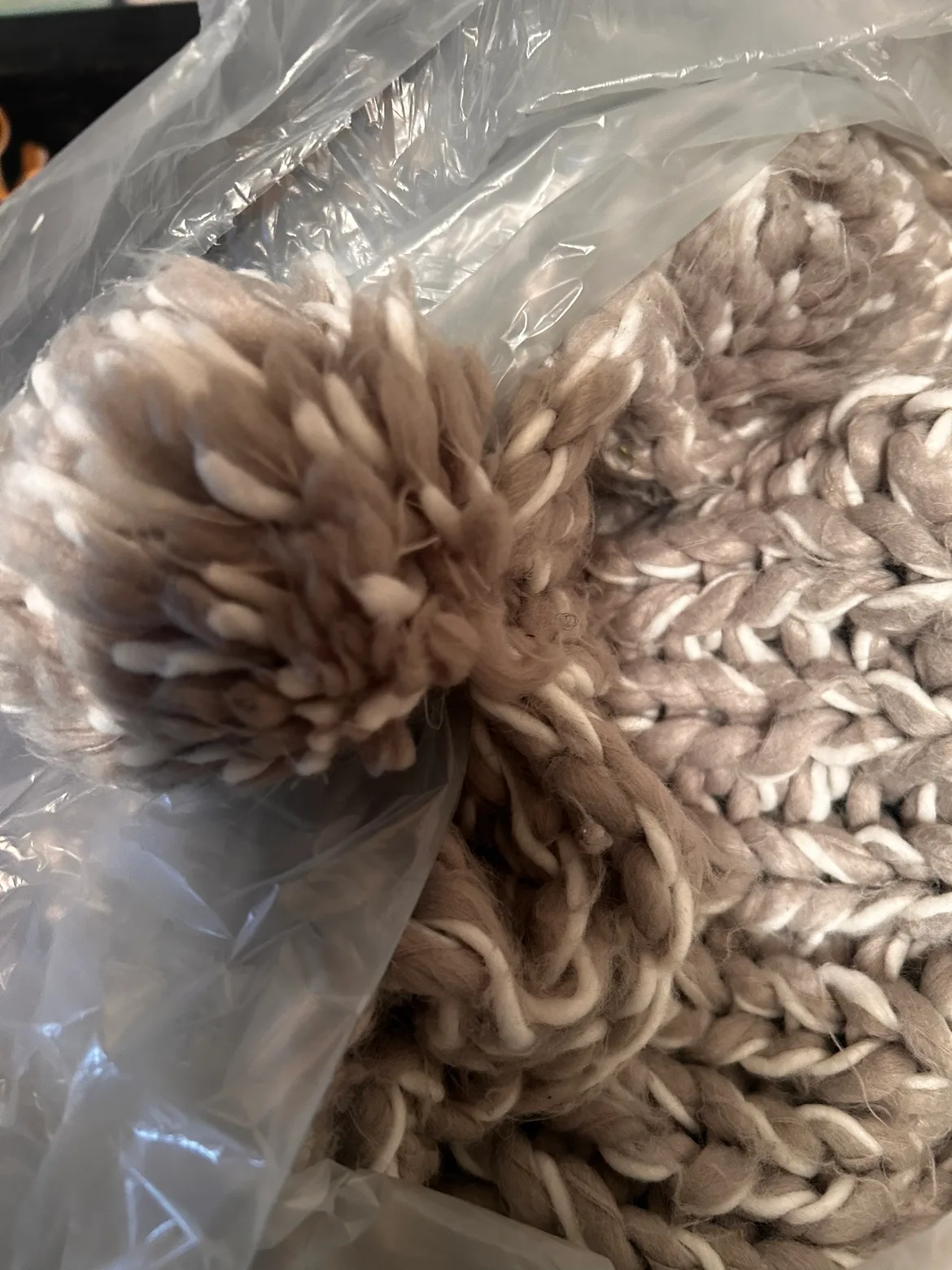 Grey and White handmade Knit blanket thumbnail