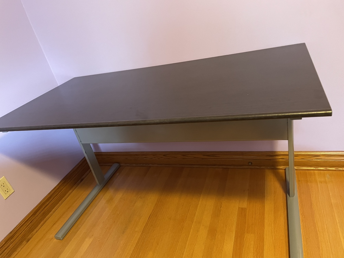 Wood desk with metal stand