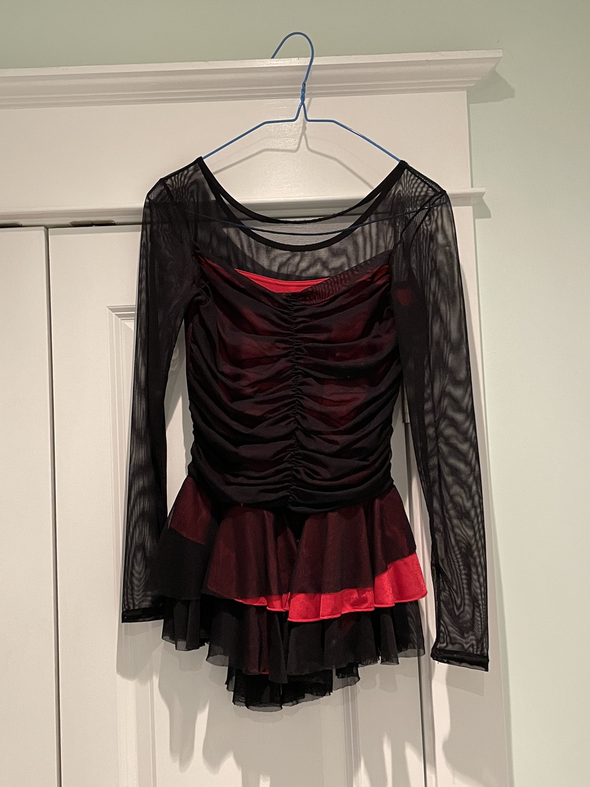 Mondor black+red mesh figure skating dress