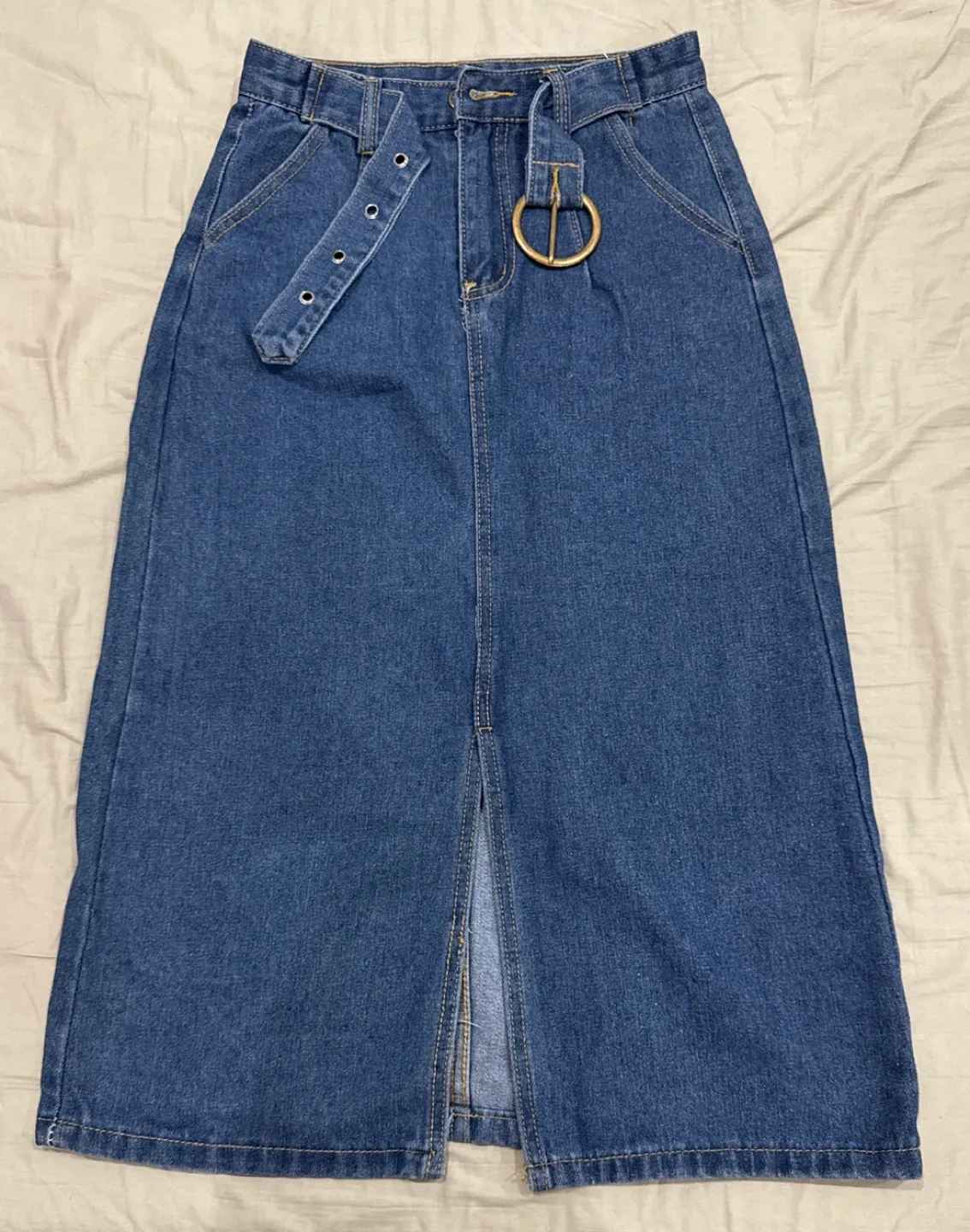 Womens Blue Denim Skirt with Belt thumbnail