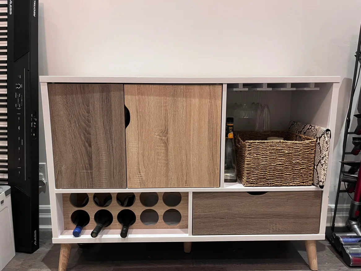 White and Wood Bar Cabinet thumbnail
