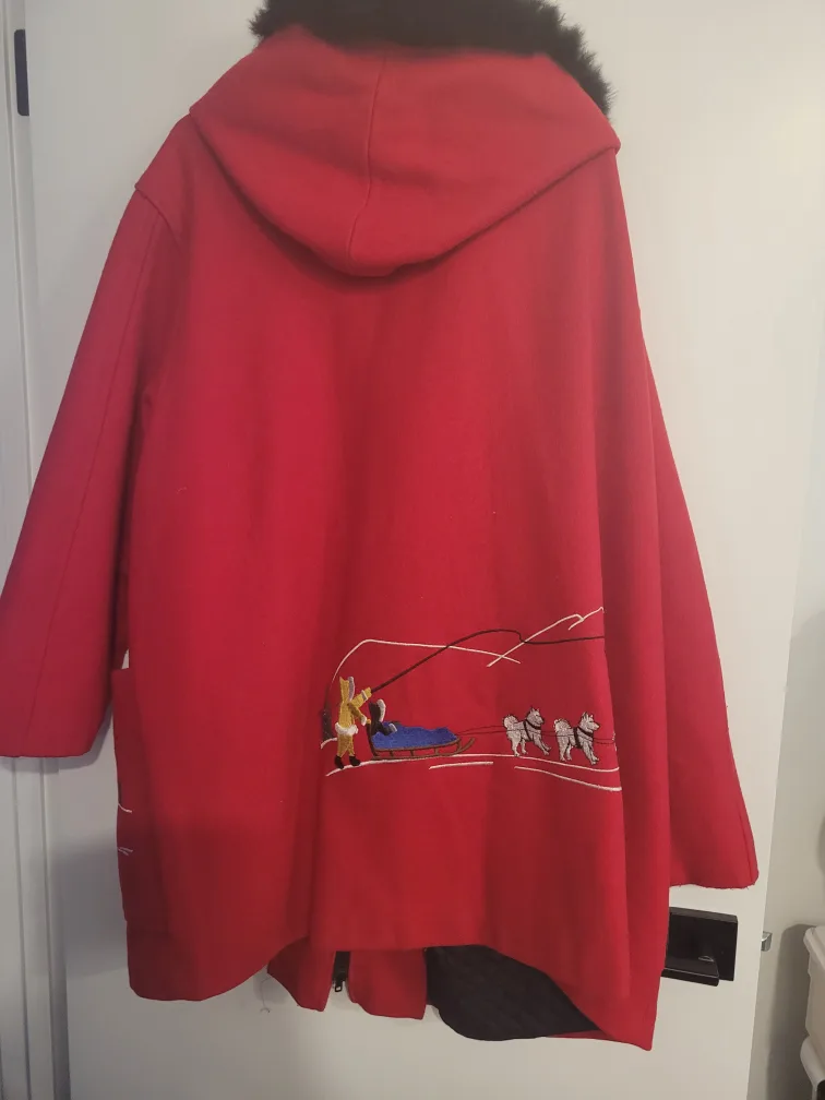 Red Wool Coat with Fur Hood thumbnail