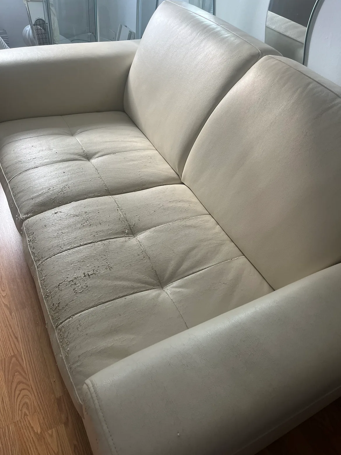 White Leather Love Seat thumbnail