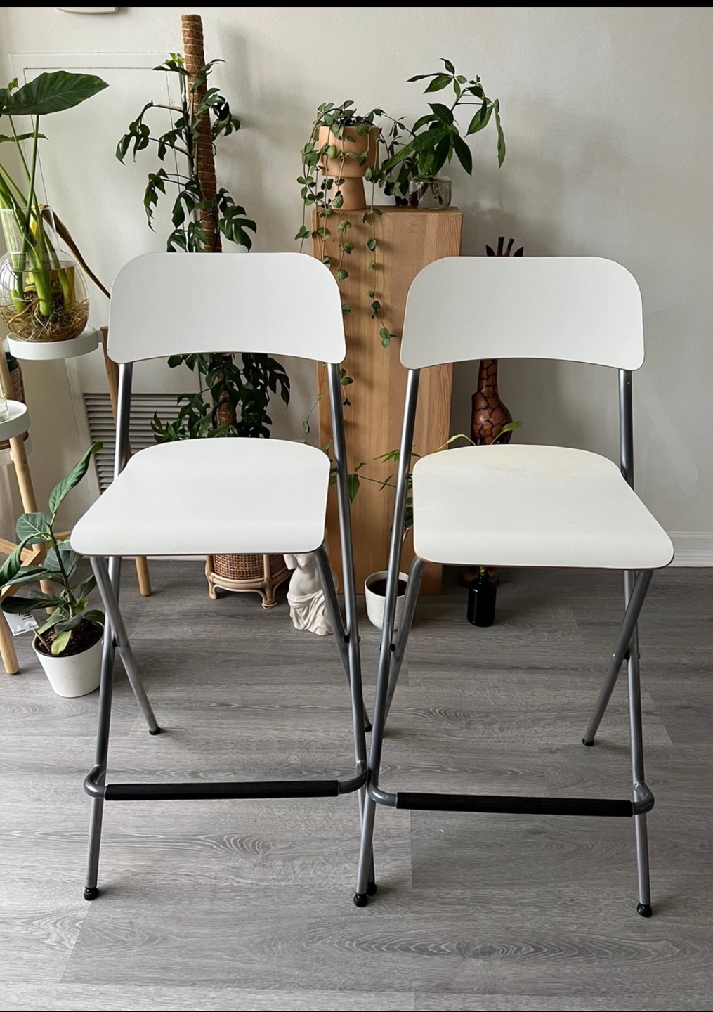 Set of 3 IKEA White Folding Bar Stools With Backrest - photo 2