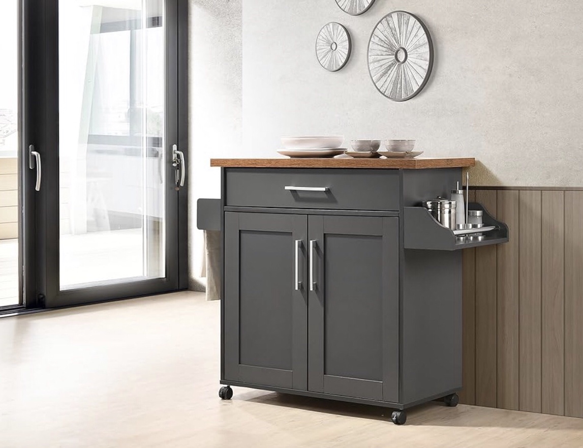NIB Gray & Oak Top Kitchen Island/Spice Rack/Towel Rack & Drawer - photo 3