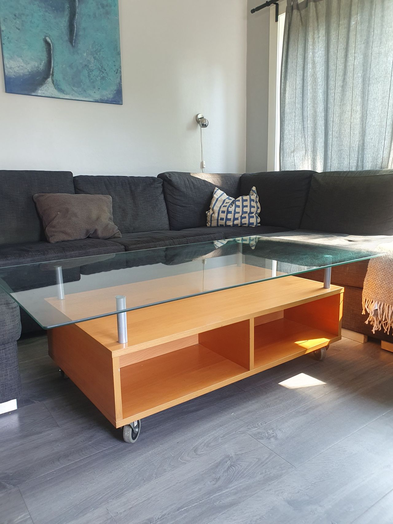 Glass Top Coffee Table with Storage Shelves
