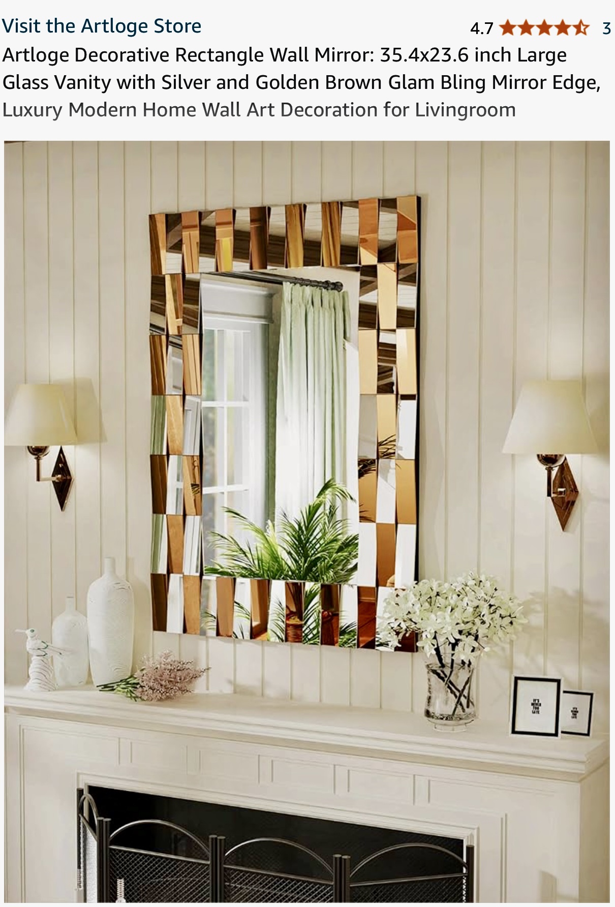 Artloge Golden Brown Rectangular Wall Mirror ***New***