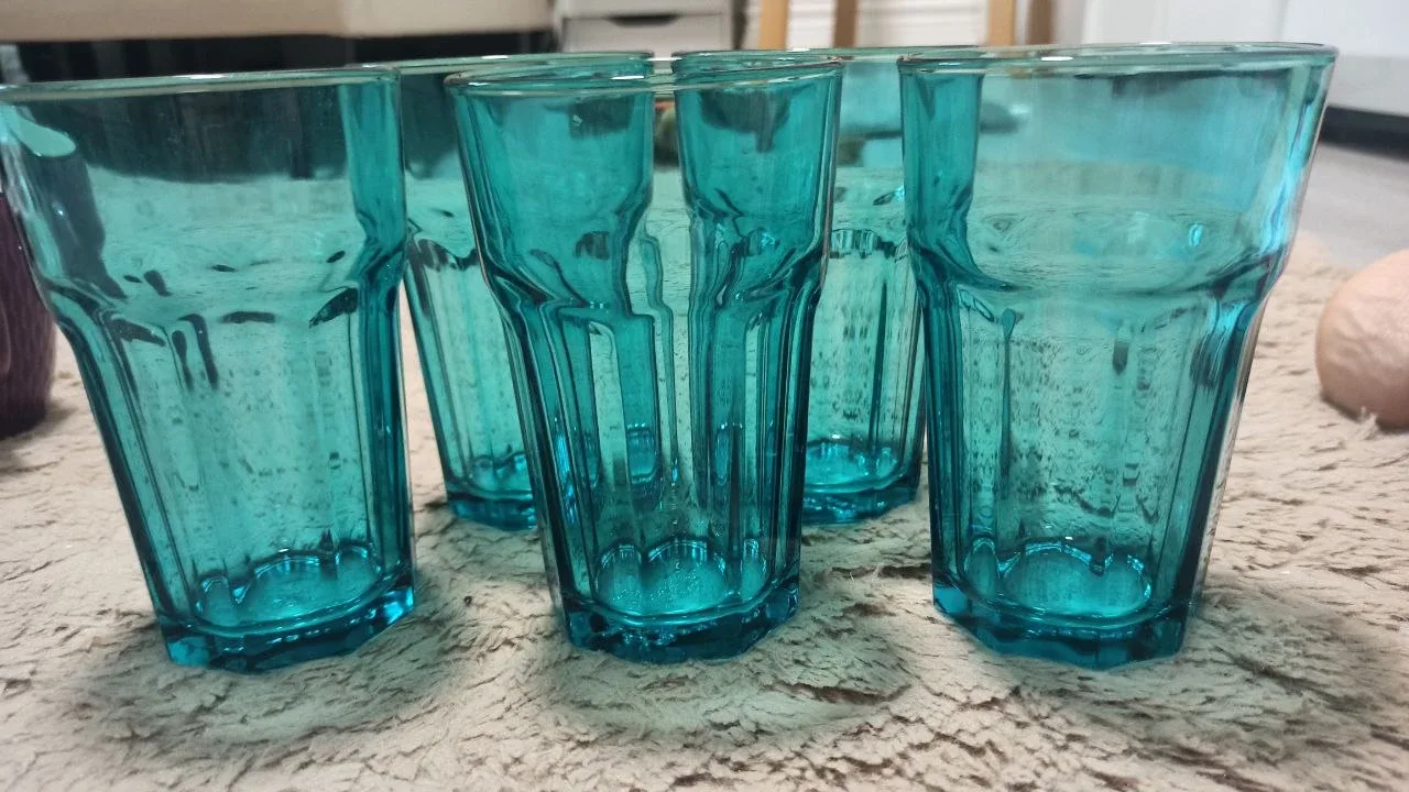 Set of 5 Aqua Blue Drinking Glasses thumbnail