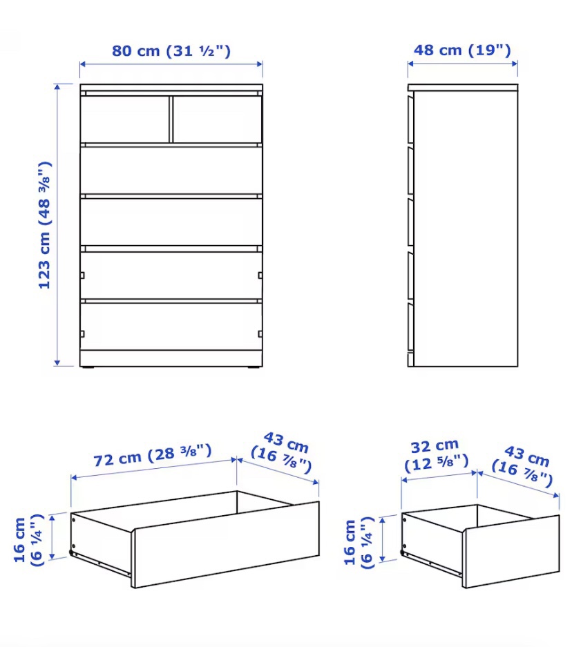 2x Grey Chest of Drawers-IKEA Malm 6 Drawers - photo 3
