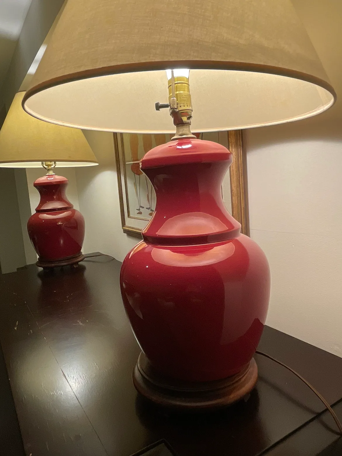 Pair of Red Ceramic Table Lamps image indicator(3)