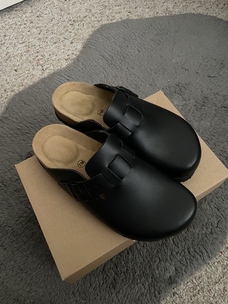 Black Leather Clogs