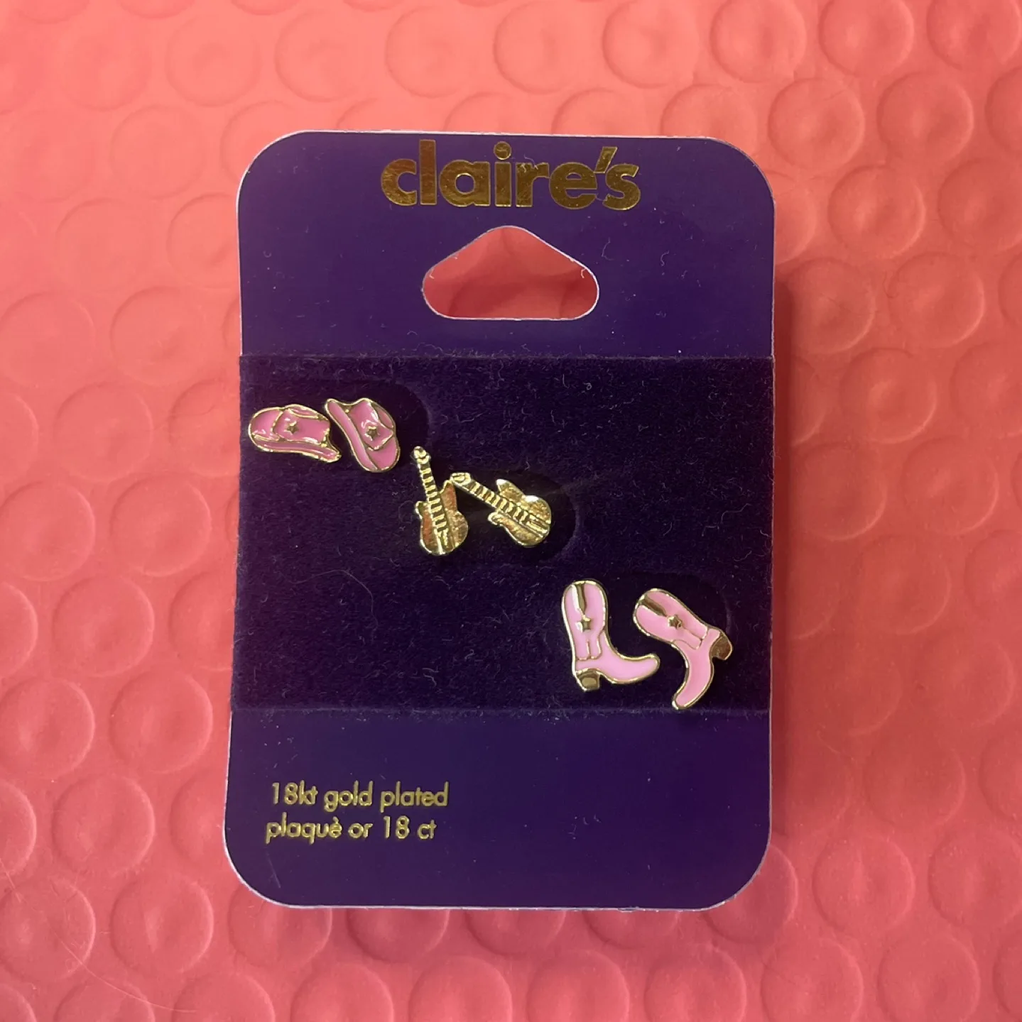 Claire's 18kt Gold Plated Pink Western Earring Set image indicator(2)