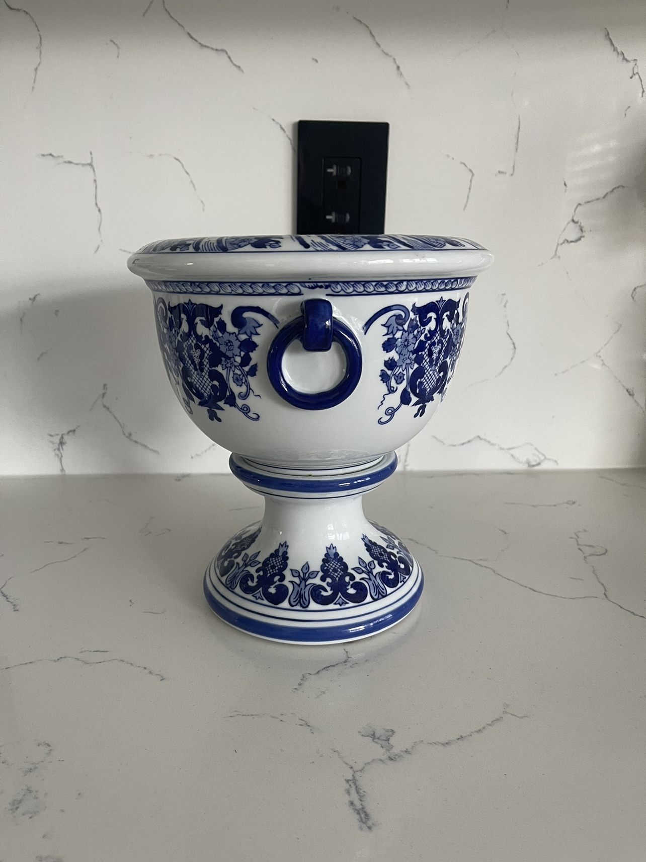 Blue and White Ceramic Urns with Lids - photo 4