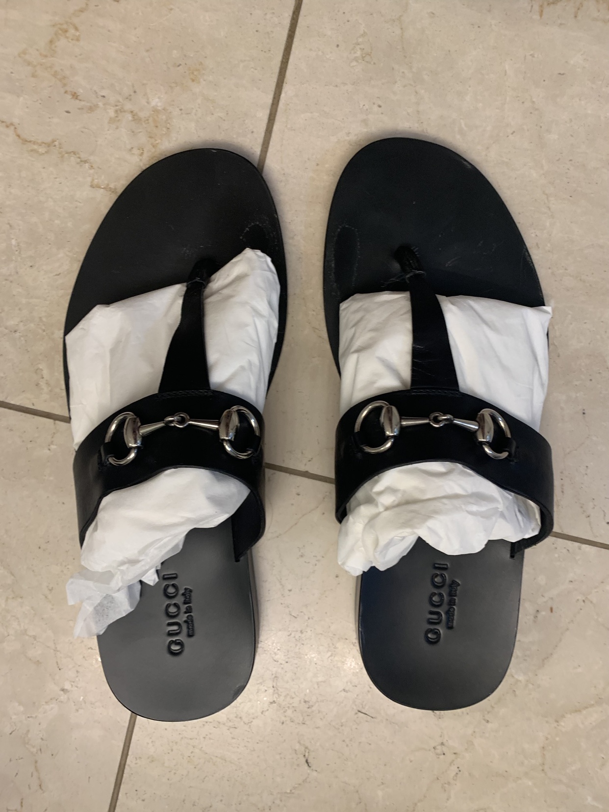 Gucci Men’s Black Leather Sandals Size 9.5 US