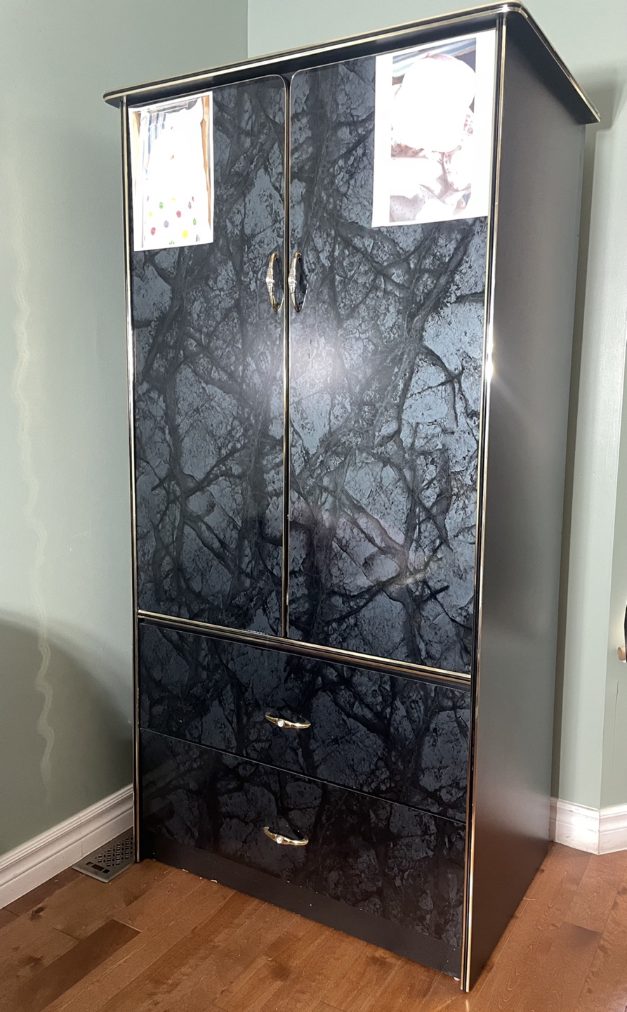 Black Armoire with Gold Trim