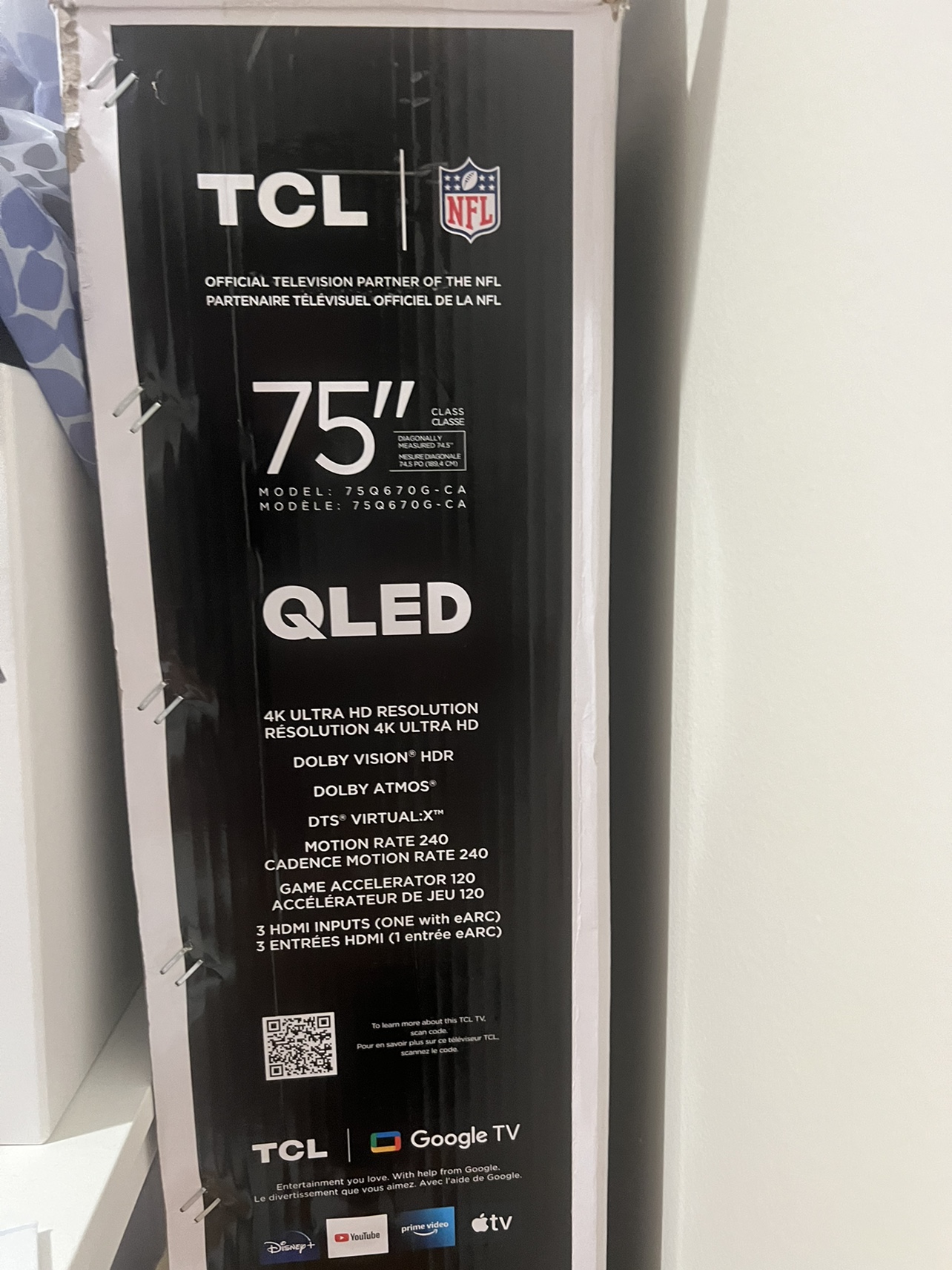 75” TCL TV QLED 4K ULTRA HD WITH BOX - photo 2
