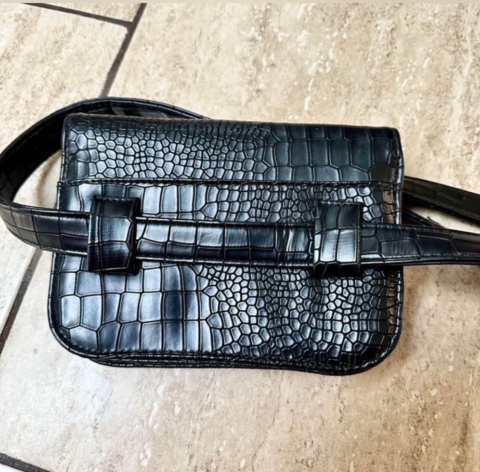 Black Crocodile Embossed Belt Bag - photo 2