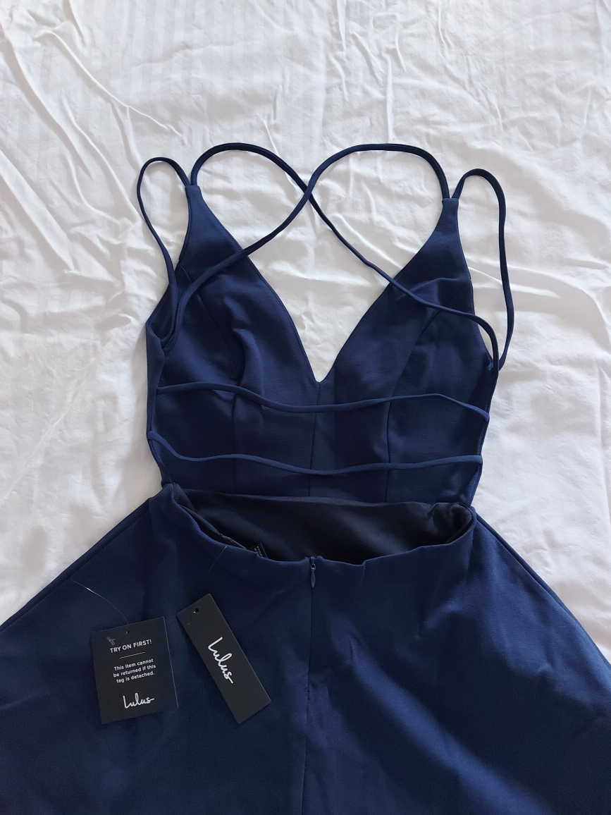 Lulus Navy Blue Strappy Back Skater Dress -S - photo 3