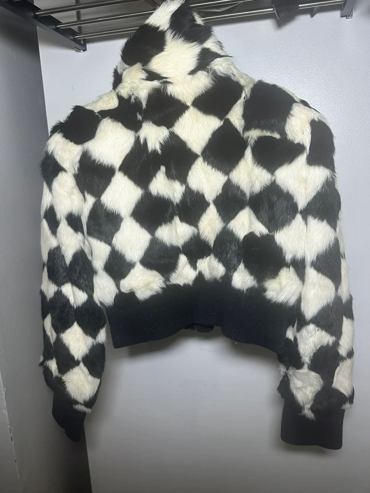 Black and White Real Rabbit Fur Bomber Jacket image indicator(3)