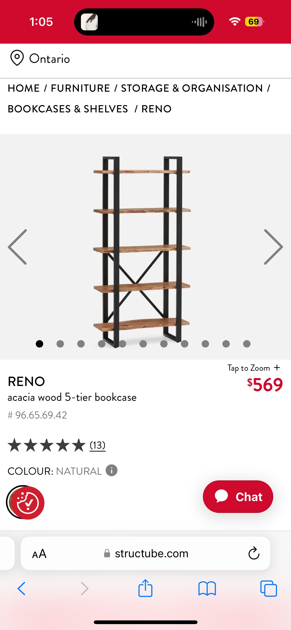 Structube Acacia Wood 5-Tier Bookcase - photo 2