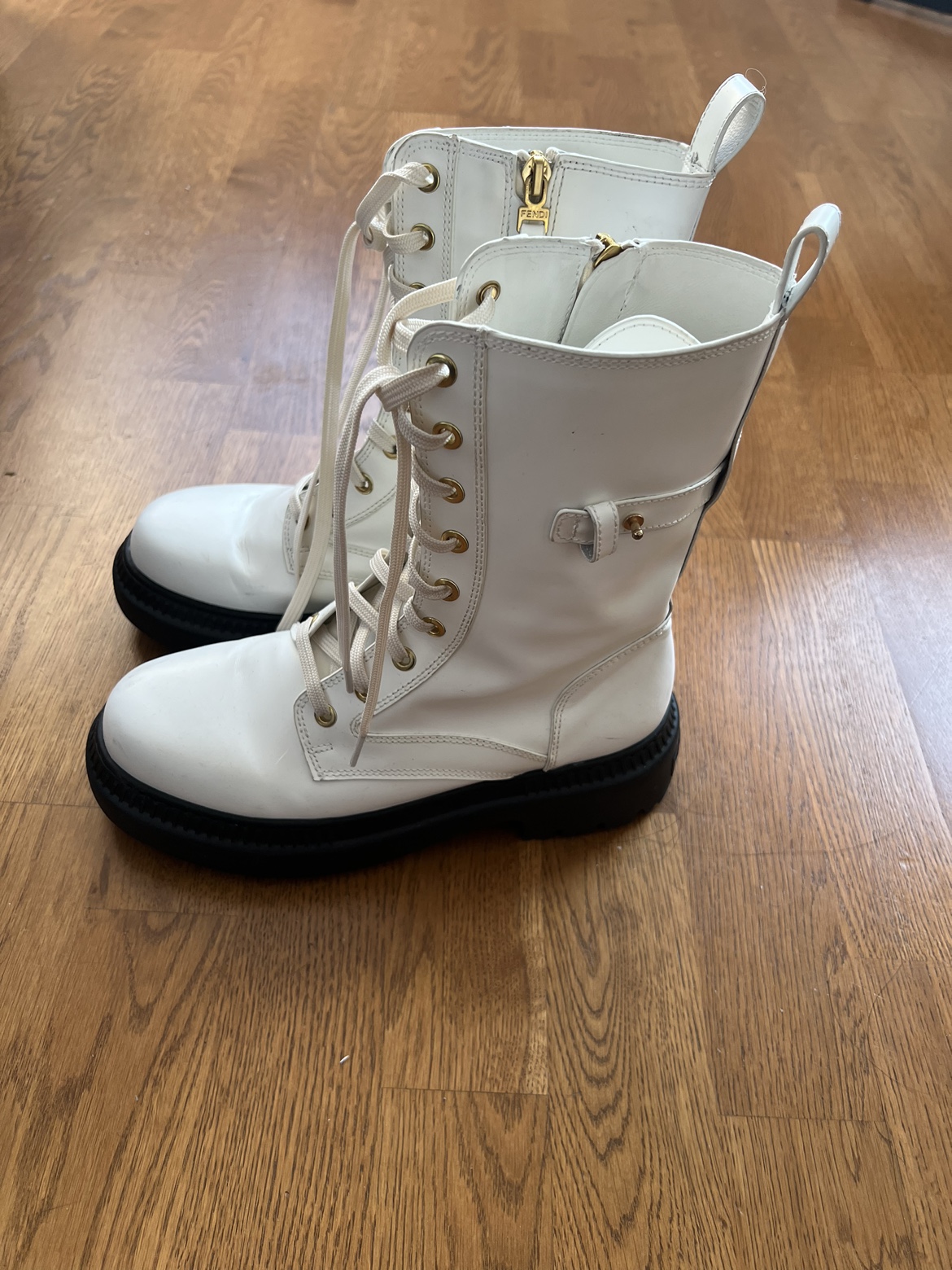 White Leather Combat Boots - photo 2