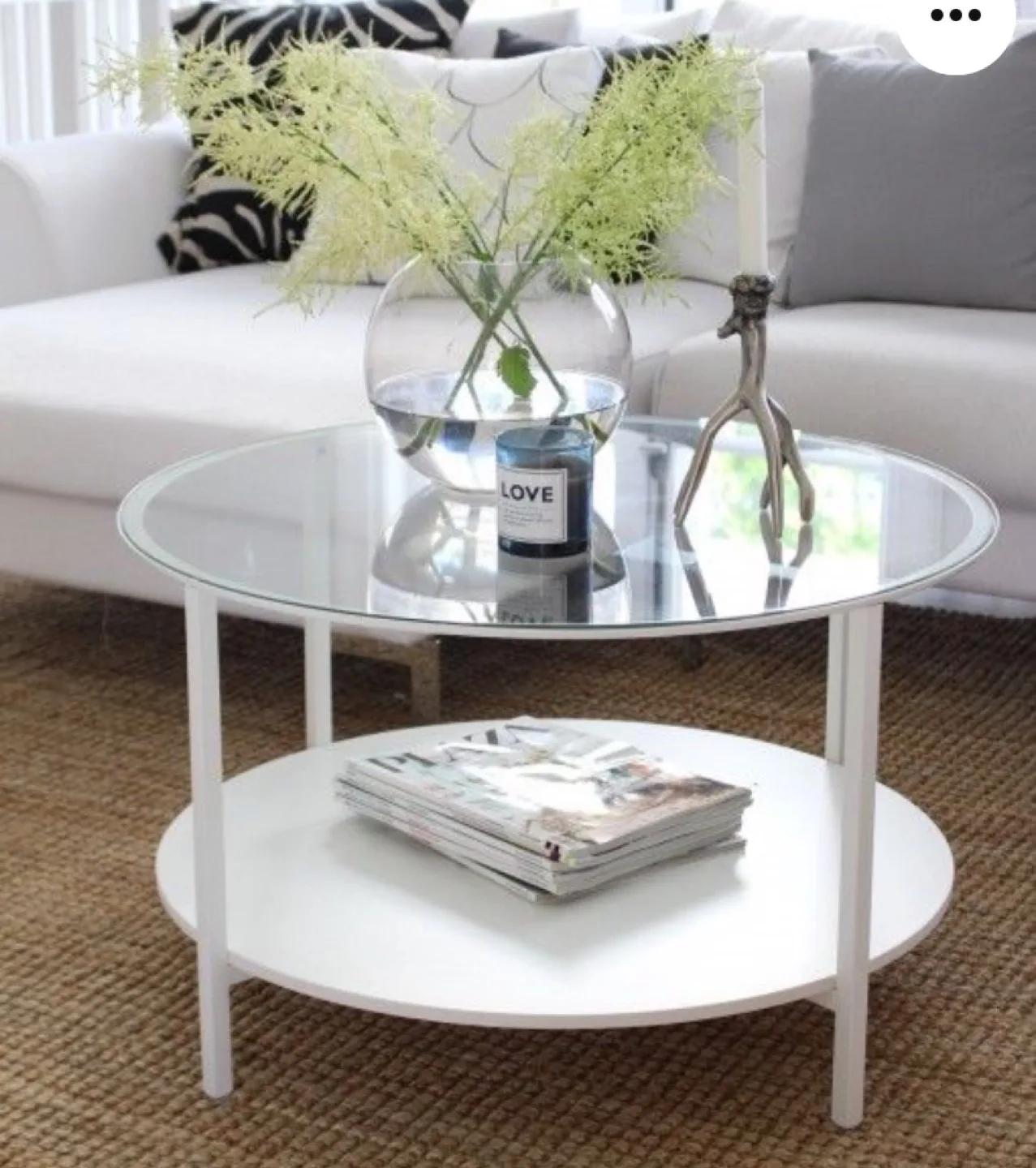 VITTSJÖ Coffee table, white/glass thumbnail