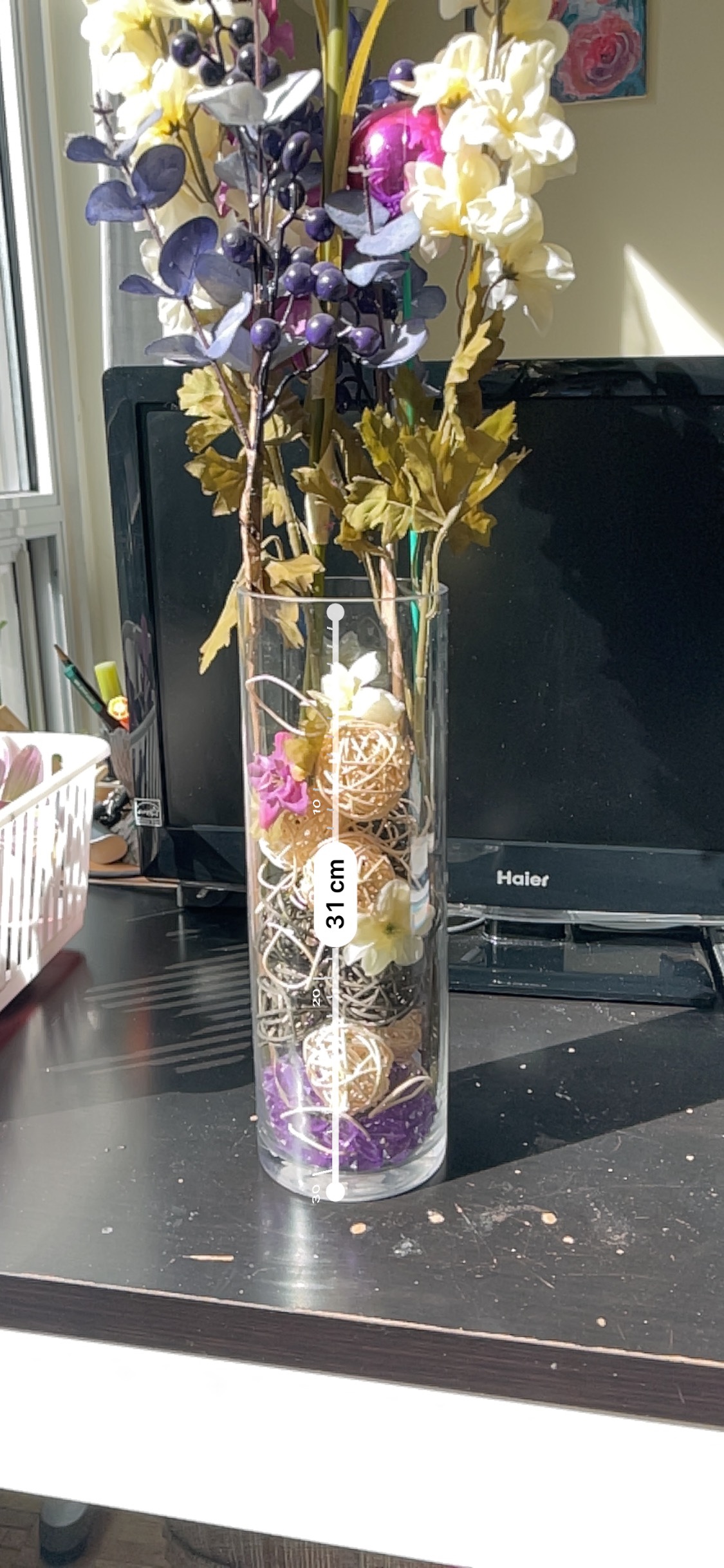 Tall Glass Vase with Filler - photo 2