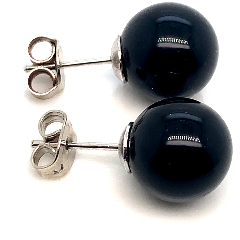 10MM Black Onyx Stud Sterling silver Earrings image indicator(3)
