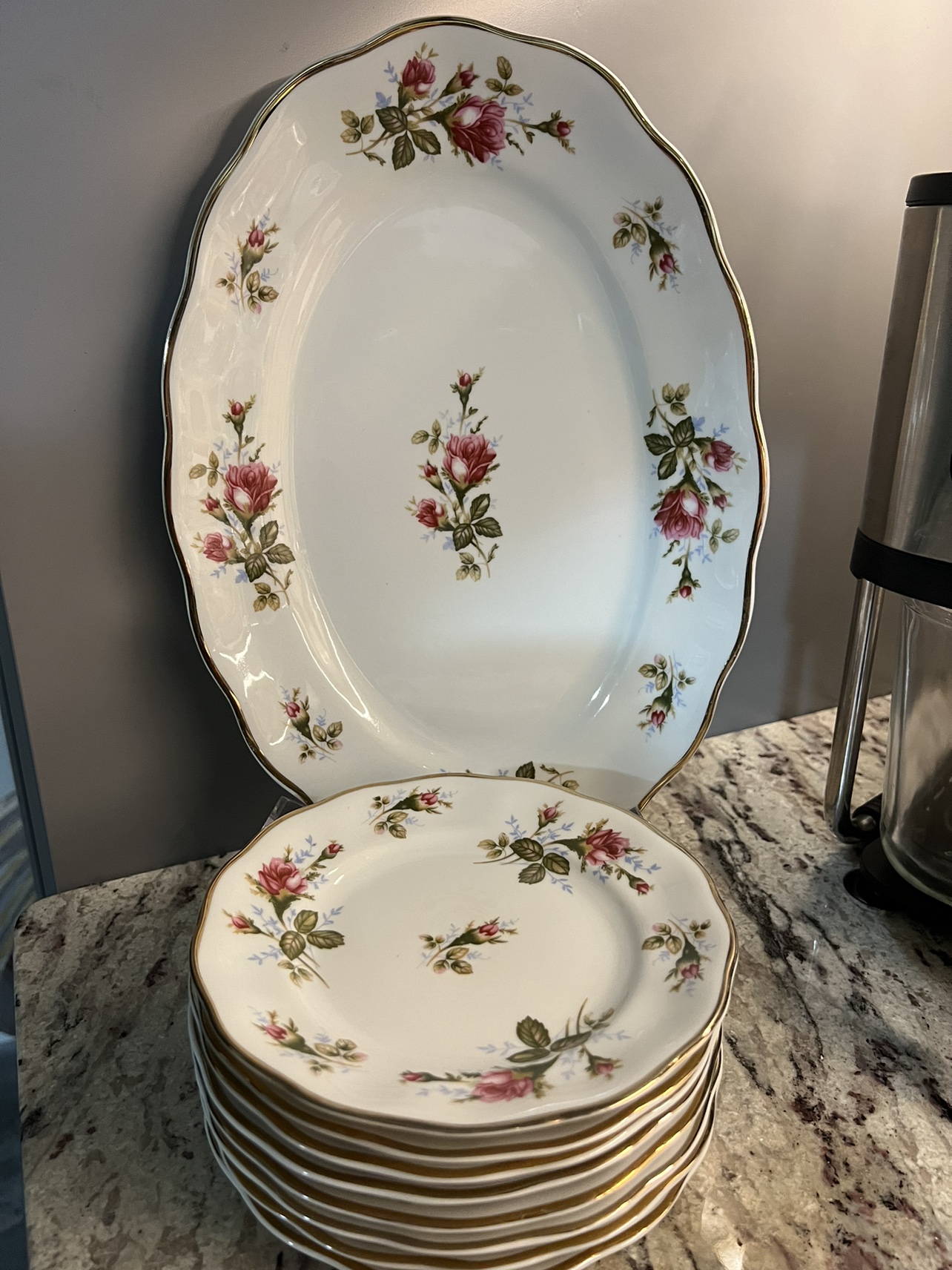 🥕Pink Moss Rose Porcelain Plates