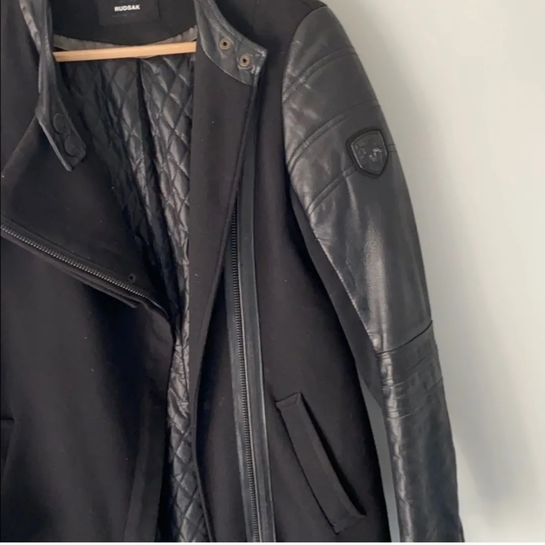 Rudsak Women's Black Leather Trim Coat image indicator(4)