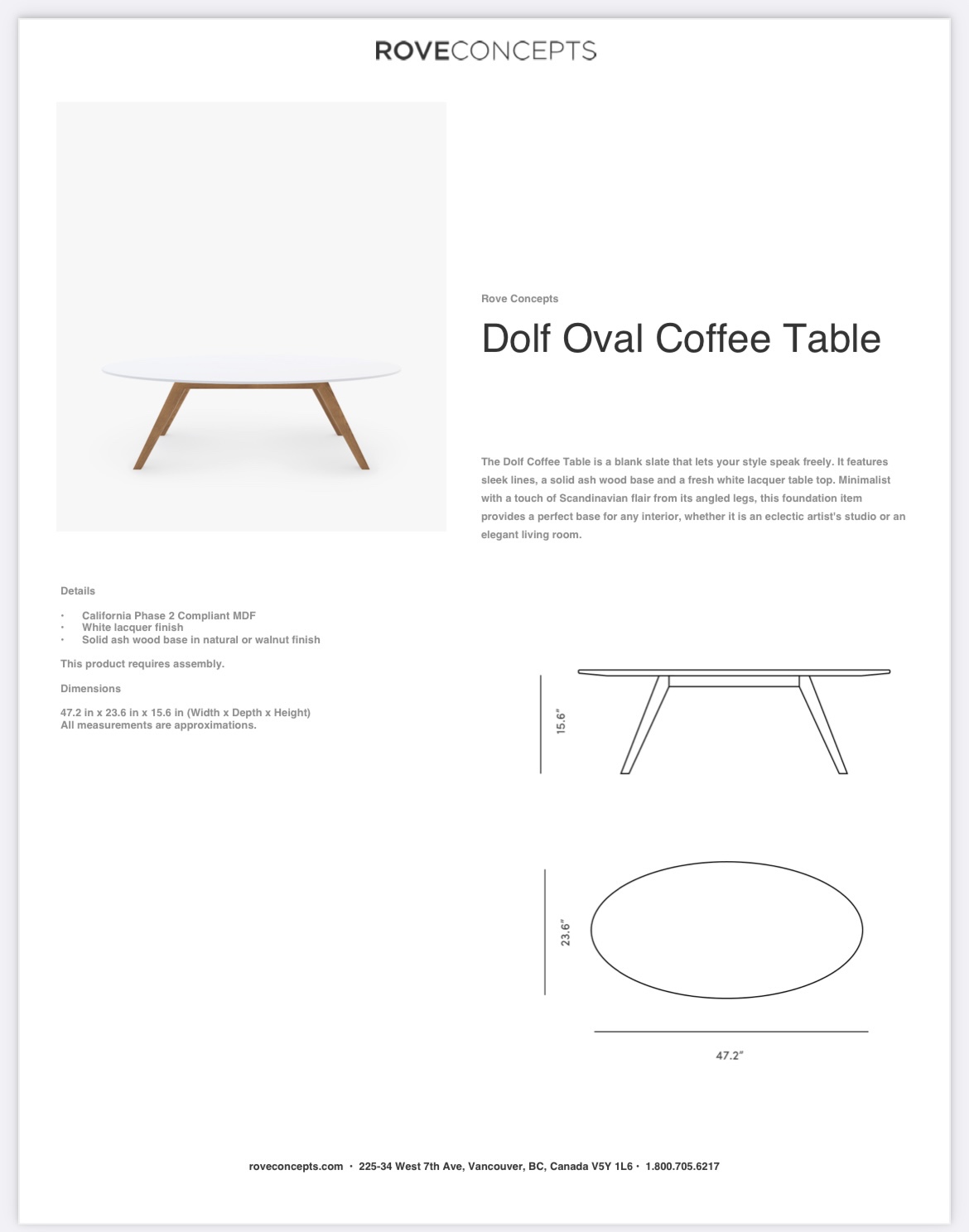 Rove Concepts White Oval Coffee Table - photo 2